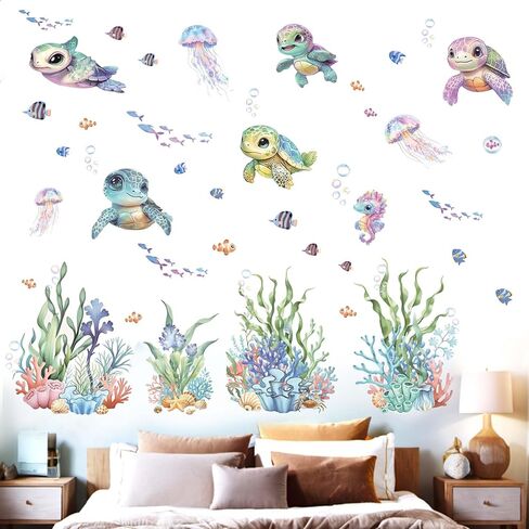 Sea Turtle Wall Stickersfor Kids: Peel and Stick Under The Sea Wall Decals for Baby Nursery Kid Bedroom Toddler Room - Ages 1-12 Years Vinyl Decor in Saudi Arabia