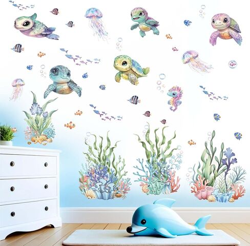 Sea Turtle Wall Stickersfor Kids: Peel and Stick Under The Sea Wall Decals for Baby Nursery Kid Bedroom Toddler Room - Ages 1-12 Years Vinyl Decor in Saudi Arabia
