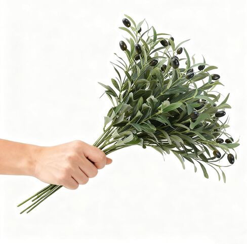 أغصان الزيتون الصناعية من gsjzyBrose - 5 قطع من أغصان شجرة الزيتون الاصطناعية مع زيتون مزيف وسيقان خضراء، فروع وهمية مزخرفة لديكور المنزل، قطع مركزية للزفاف in Kuwait