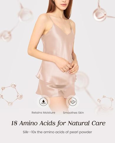 FEELITS 100% Mulberry Silk Pajamas Set for Women - 19 Momme Silk V-Neck Cami & Shorts, Adjustable Spaghetti Straps in Saudi Arabia