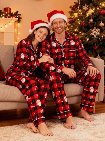 بيجامات عيد الميلاد من KOMEIANA للكبار والنساء والرجال بأزرار سفلية بيجامات للأزواج مجموعات متطابقة ملابس نوم للعطلات ملابس للاستلقاء in Kuwait