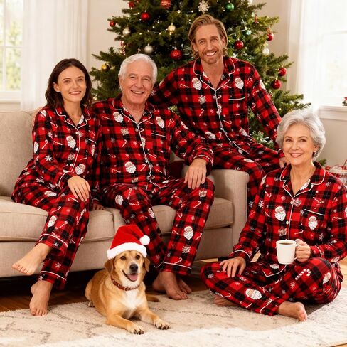 بيجامات عيد الميلاد من KOMEIANA للكبار والنساء والرجال بأزرار سفلية بيجامات للأزواج مجموعات متطابقة ملابس نوم للعطلات ملابس للاستلقاء in Kuwait