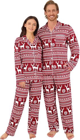 بيجامات عيد الميلاد من KOMEIANA للكبار والنساء والرجال بأزرار سفلية بيجامات للأزواج مجموعات متطابقة ملابس نوم للعطلات ملابس للاستلقاء in Kuwait