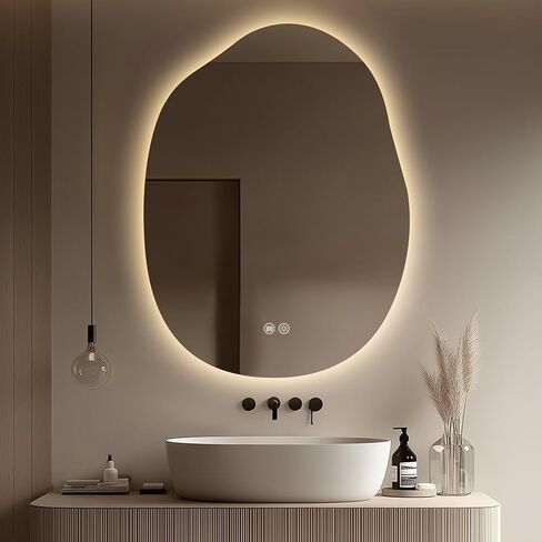 مرآة حمام Yoding LED مع أضواء مقاس 24 × 32، مرآة بإضاءة خلفية غير منتظمة قابلة للتعتيم مع 3 ألوان، مضادة للضباب، ذاكرة، عاكس الضوء من السبائك، مرآة ذكية بدون إطار للحمام (أفقي/عمودي) in Kuwait