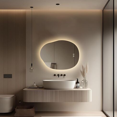 مرآة حمام Yoding LED مع أضواء مقاس 24 × 32، مرآة بإضاءة خلفية غير منتظمة قابلة للتعتيم مع 3 ألوان، مضادة للضباب، ذاكرة، عاكس الضوء من السبائك، مرآة ذكية بدون إطار للحمام (أفقي/عمودي) in Kuwait