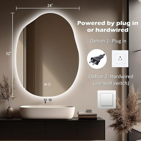 مرآة حمام Yoding LED مع أضواء مقاس 24 × 32، مرآة بإضاءة خلفية غير منتظمة قابلة للتعتيم مع 3 ألوان، مضادة للضباب، ذاكرة، عاكس الضوء من السبائك، مرآة ذكية بدون إطار للحمام (أفقي/عمودي) in Kuwait