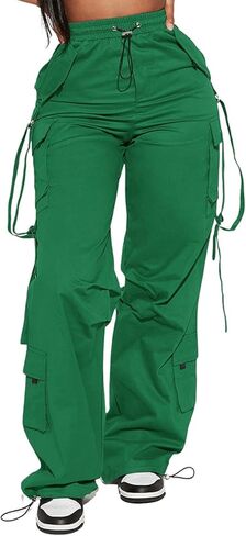Charyeah Ribbon Cargo Pants المرأة عارضة السراويل الفضفاضة للنساء السراويل المظلة السفر مع جيوب الشارع الشهير in Kuwait