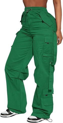 Charyeah Ribbon Cargo Pants المرأة عارضة السراويل الفضفاضة للنساء السراويل المظلة السفر مع جيوب الشارع الشهير in Kuwait
