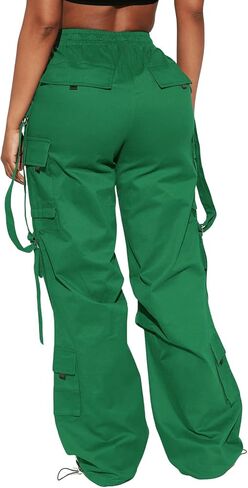 Charyeah Ribbon Cargo Pants المرأة عارضة السراويل الفضفاضة للنساء السراويل المظلة السفر مع جيوب الشارع الشهير in Kuwait