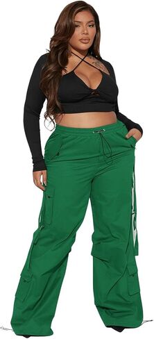 Charyeah Ribbon Cargo Pants المرأة عارضة السراويل الفضفاضة للنساء السراويل المظلة السفر مع جيوب الشارع الشهير in Kuwait