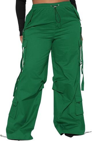 Charyeah Ribbon Cargo Pants المرأة عارضة السراويل الفضفاضة للنساء السراويل المظلة السفر مع جيوب الشارع الشهير in Kuwait