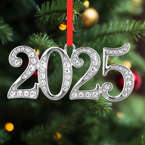 FLYAB Christmas Ornaments 2025 Silver Dated Ornament for Christmas Tree Decorations Memorial Gifts for Women Friend Colleague Metal Hanging Ornaments for Birthday Graduation Holiday Party Supplies in Saudi Arabia