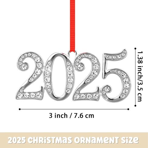 FLYAB Christmas Ornaments 2025 Silver Dated Ornament for Christmas Tree Decorations Memorial Gifts for Women Friend Colleague Metal Hanging Ornaments for Birthday Graduation Holiday Party Supplies in Saudi Arabia