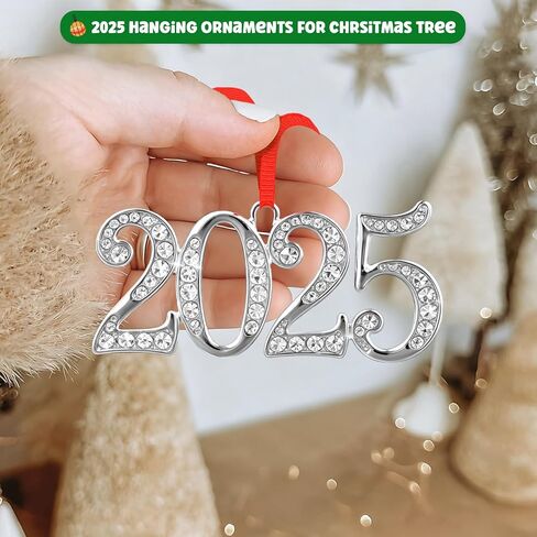 FLYAB Christmas Ornaments 2025 Silver Dated Ornament for Christmas Tree Decorations Memorial Gifts for Women Friend Colleague Metal Hanging Ornaments for Birthday Graduation Holiday Party Supplies in Saudi Arabia