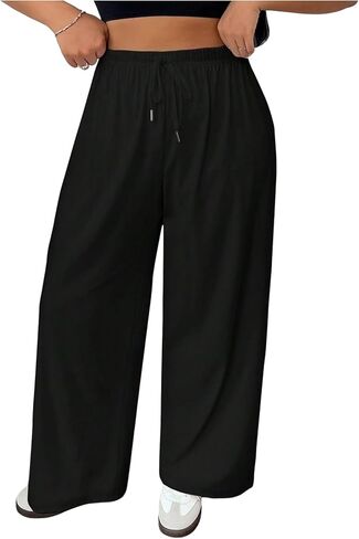 SHENHE Women's Plus Size Wide Leg Pants Drawstring Baggy Palazzo Pants Loose Lounge Casual Trousers in Saudi Arabia
