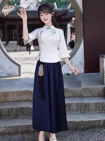 HUANGBAIYI تناسب المرأة اليومية هانفو شيونغسام من الصين نمط الشاي الصيني ملابس العمل النسائية in Saudi Arabia