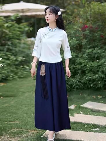 HUANGBAIYI تناسب المرأة اليومية هانفو شيونغسام من الصين نمط الشاي الصيني ملابس العمل النسائية in Saudi Arabia