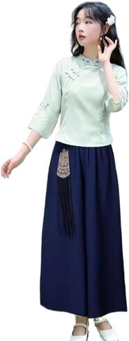 HUANGBAIYI تناسب المرأة اليومية هانفو شيونغسام من الصين نمط الشاي الصيني ملابس العمل النسائية in Saudi Arabia