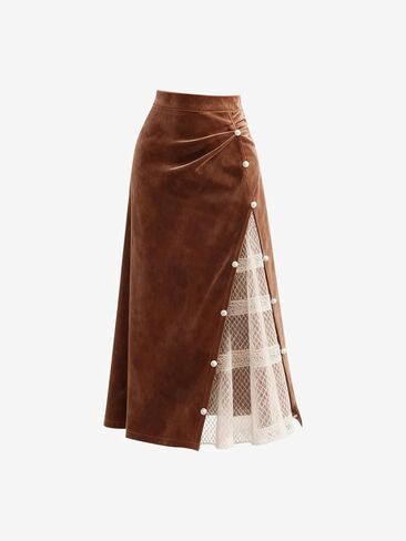 Women's Irregular Design Lace Mesh Splicing Half Skirt Pearl Bead Elegant Half Skirt in Saudi Arabia