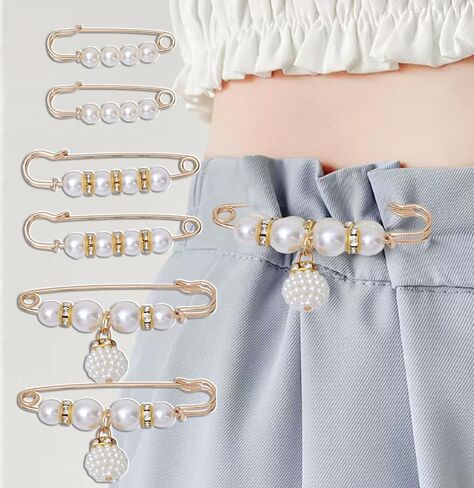6Pcs/Set Fashion Brooch Pins Sweater Shawl Pins Womens Pearl Brooches for Clothing Dresses Decoration Accessories Pants Extender Safety Pin in Saudi Arabia