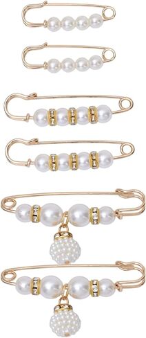 6Pcs/Set Fashion Brooch Pins Sweater Shawl Pins Womens Pearl Brooches for Clothing Dresses Decoration Accessories Pants Extender Safety Pin in Saudi Arabia