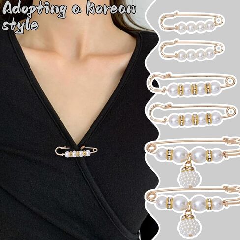 6Pcs/Set Fashion Brooch Pins Sweater Shawl Pins Womens Pearl Brooches for Clothing Dresses Decoration Accessories Pants Extender Safety Pin in Saudi Arabia