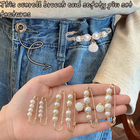 6Pcs/Set Fashion Brooch Pins Sweater Shawl Pins Womens Pearl Brooches for Clothing Dresses Decoration Accessories Pants Extender Safety Pin in Saudi Arabia