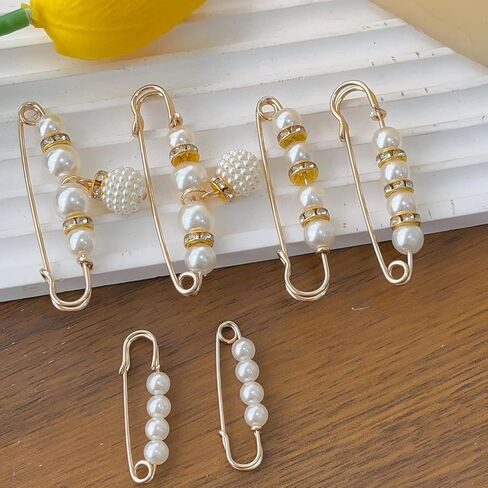6Pcs/Set Fashion Brooch Pins Sweater Shawl Pins Womens Pearl Brooches for Clothing Dresses Decoration Accessories Pants Extender Safety Pin in Saudi Arabia