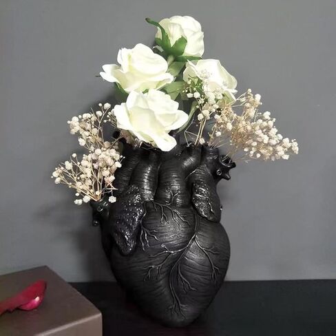 HUZHIBING Heart Vase, Gothic Anatomical Resin Flower Pot Desktop, Human Heart Organ Shape for Dried Flower Arrangement on The Dining Table、Desktop Living Room Decoration (White) in Saudi Arabia