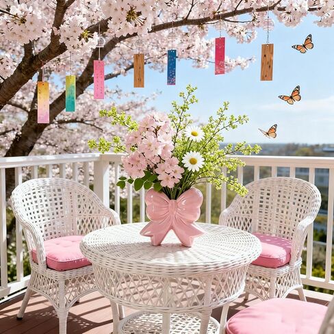 مزهرية سيراميك على شكل فيونكة وردية - مزهرية على شكل فيونكة للزهور، حامل فرشاة المكياج، منظم القلم وفرشاة الأسنان، منزل من السيراميك الوردي، مكتب، هدية ديكور مكتب الحمام in Kuwait