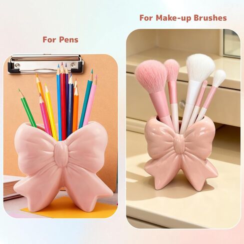 مزهرية سيراميك على شكل فيونكة وردية - مزهرية على شكل فيونكة للزهور، حامل فرشاة المكياج، منظم القلم وفرشاة الأسنان، منزل من السيراميك الوردي، مكتب، هدية ديكور مكتب الحمام in Kuwait