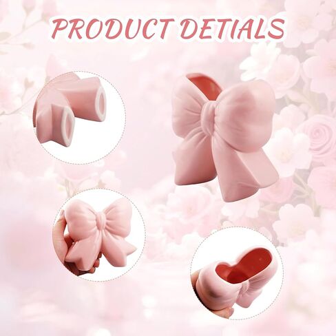 مزهرية سيراميك على شكل فيونكة وردية - مزهرية على شكل فيونكة للزهور، حامل فرشاة المكياج، منظم القلم وفرشاة الأسنان، منزل من السيراميك الوردي، مكتب، هدية ديكور مكتب الحمام in Kuwait