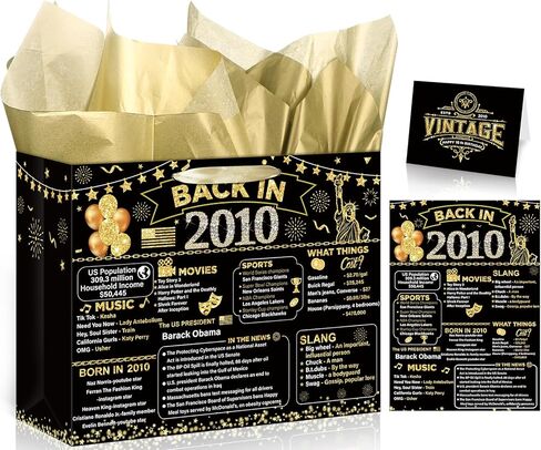 Yoirrat Black Gold 30th Birthday Gift Bag for Women Men Vintage 1995 Gift Bag with 30th Birthday Greeting Cards 30th Birthday Wrapping Paper Black Gold Paper Gift Bag for 30th Birthday Party Supplies in Kuwait