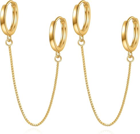 Rnivida 925 الفضة الاسترليني سلاسل هوب مزدوجة أقراط ثقب مزدوج للنساء، استرخى هوب أقراط فتحتين ثقب المجوهرات الهدايا in Saudi Arabia