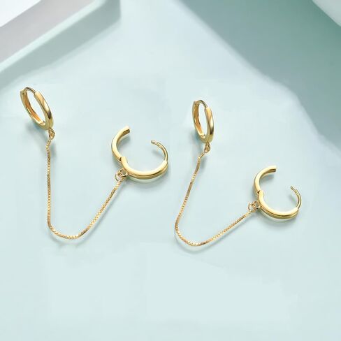Rnivida 925 الفضة الاسترليني سلاسل هوب مزدوجة أقراط ثقب مزدوج للنساء، استرخى هوب أقراط فتحتين ثقب المجوهرات الهدايا in Saudi Arabia