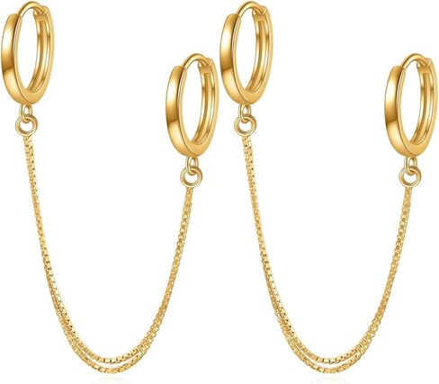 Rnivida 925 الفضة الاسترليني سلاسل هوب مزدوجة أقراط ثقب مزدوج للنساء، استرخى هوب أقراط فتحتين ثقب المجوهرات الهدايا in Kuwait