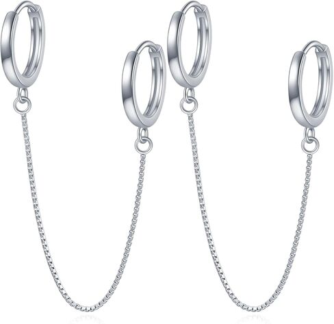 Rnivida 925 الفضة الاسترليني سلاسل هوب مزدوجة أقراط ثقب مزدوج للنساء، استرخى هوب أقراط فتحتين ثقب المجوهرات الهدايا in Saudi Arabia