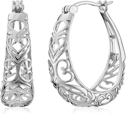 925 Geometric Hoop Earrings – Hollow Openwork Design in Sterling Silver, Lightweight Retro Jewelry for Women, Seasonal & Year-Round Wear in Saudi Arabia