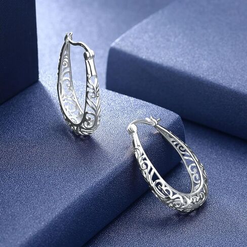 925 Geometric Hoop Earrings – Hollow Openwork Design in Sterling Silver, Lightweight Retro Jewelry for Women, Seasonal & Year-Round Wear in Saudi Arabia