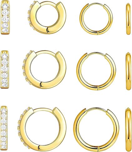 5A Cubic Zirconia Hypoallergenic Earrings Set: 6 Pairs 18K Gold Plated Surgical Steel Cute Small Huggie Hoops, Dainty Cartilage Earrings for Sensitive Ear Women Trendy Jewelry Gift in Saudi Arabia