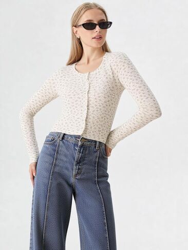Women’s Floral Print Button Down Knit Top Long Sleeve Winter Cute Bow Detail in Saudi Arabia