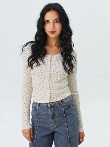Women’s Floral Print Button Down Knit Top Long Sleeve Winter Cute Bow Detail in Saudi Arabia