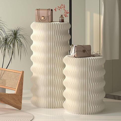 Pedestal Stand For Parties Display Stand Ornament Expandable Retail Risers Collapsible Foldable Pedestal Shelves Plant Stands Decorative Storage Platform For Home Wedding Decor Stores Figurines (White, D15.75"xH30.71") in Saudi Arabia