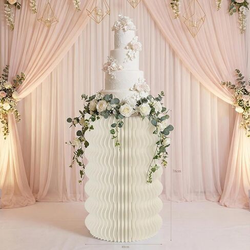 Pedestal Stand For Parties Display Stand Ornament Expandable Retail Risers Collapsible Foldable Pedestal Shelves Plant Stands Decorative Storage Platform For Home Wedding Decor Stores Figurines (White, D15.75"xH30.71") in Saudi Arabia