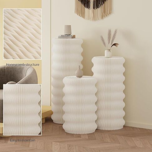 Pedestal Stand For Parties Display Stand Ornament Expandable Retail Risers Collapsible Foldable Pedestal Shelves Plant Stands Decorative Storage Platform For Home Wedding Decor Stores Figurines (White, D15.75"xH30.71") in Saudi Arabia