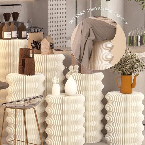 Pedestal Stand For Parties Display Stand Ornament Expandable Retail Risers Collapsible Foldable Pedestal Shelves Plant Stands Decorative Storage Platform For Home Wedding Decor Stores Figurines (White, D15.75"xH30.71") in Saudi Arabia
