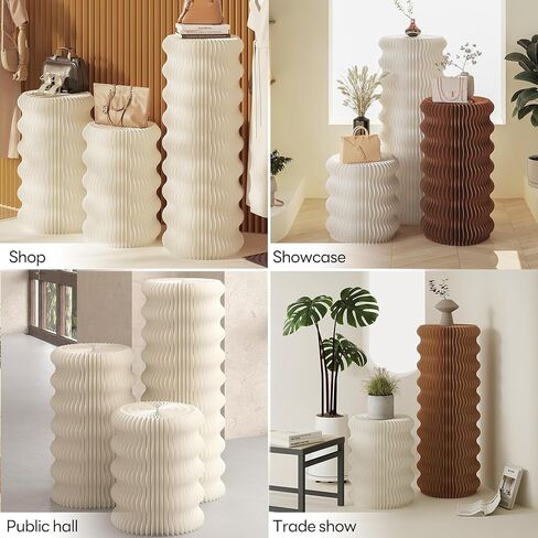 Pedestal Stand For Parties Display Stand Ornament Expandable Retail Risers Collapsible Foldable Pedestal Shelves Plant Stands Decorative Storage Platform For Home Wedding Decor Stores Figurines (White, D15.75"xH30.71") in Saudi Arabia