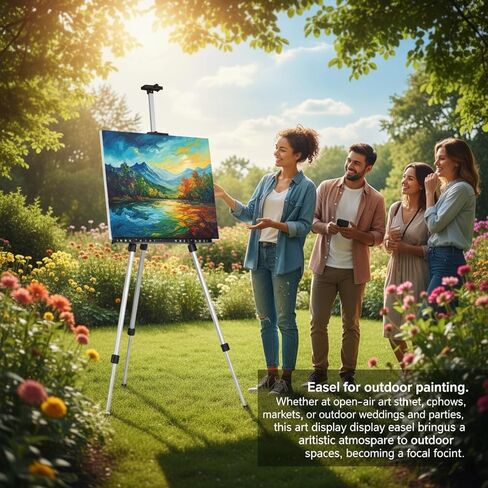 حامل حامل فني معدني قابل للتعديل من MXG للعلامة والرسم والعرض، حامل صغير قابل للطي بتصميم تلسكوبي من 4 أقسام قابل للطي لسطح المكتب والأرضيات، ارتفاع 17-61 بوصة، فضي in Kuwait