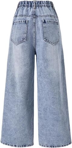 Nivne Tco Tween Girls Wide Leg Jeans Loose Fit Kids Casual Zipper Fly Baggy Denim Pants with Pockets in Saudi Arabia