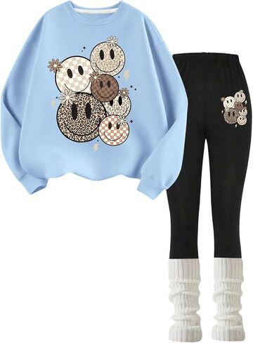 WDIRARA Girl's 2 Piece Outfits Checkered Graphic Long Sleeve Sweatshirt Skinny Pants Set in Saudi Arabia